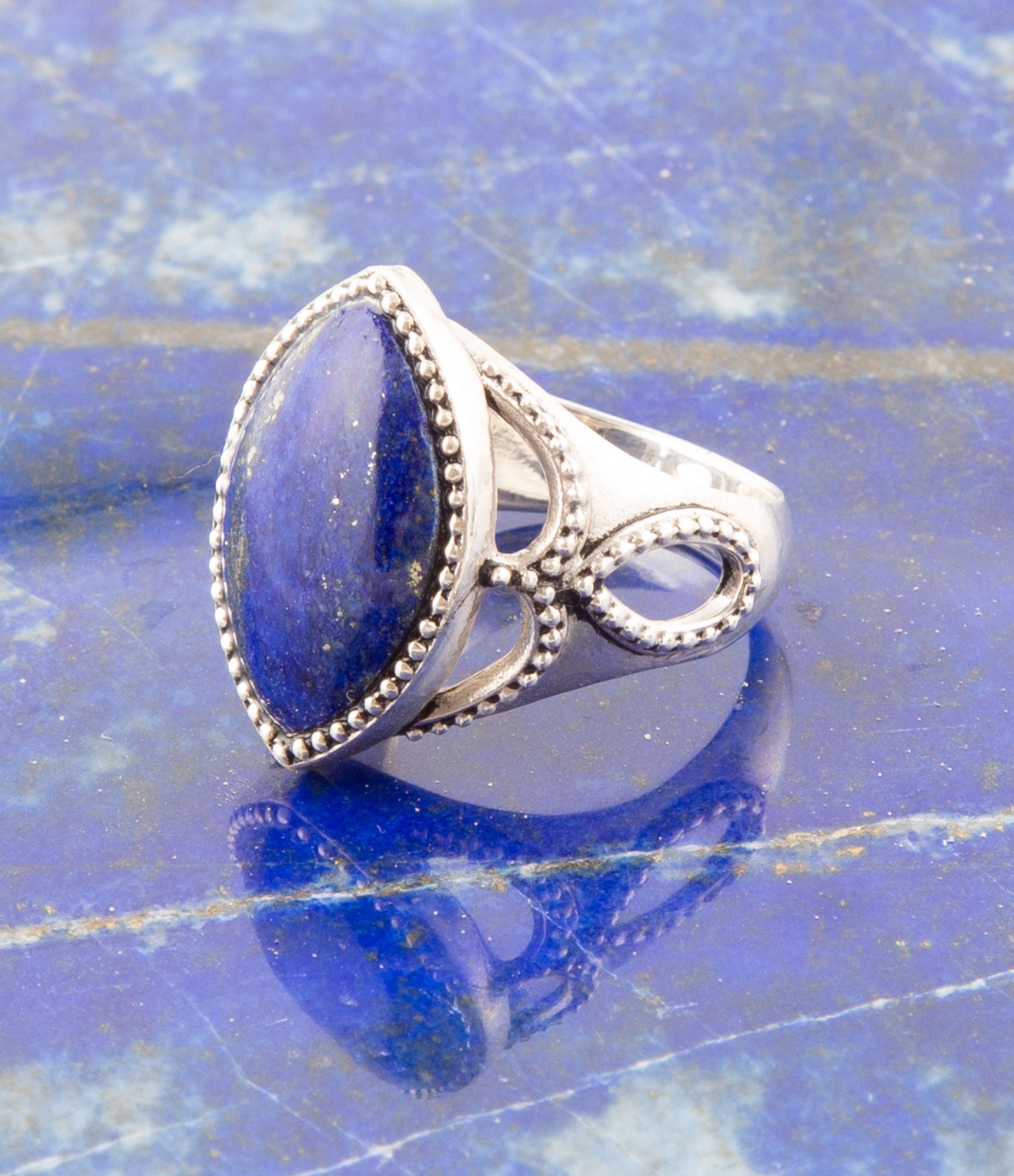 Blue Lapis and Sterling Silver Marquis Ring Barse Jewelry