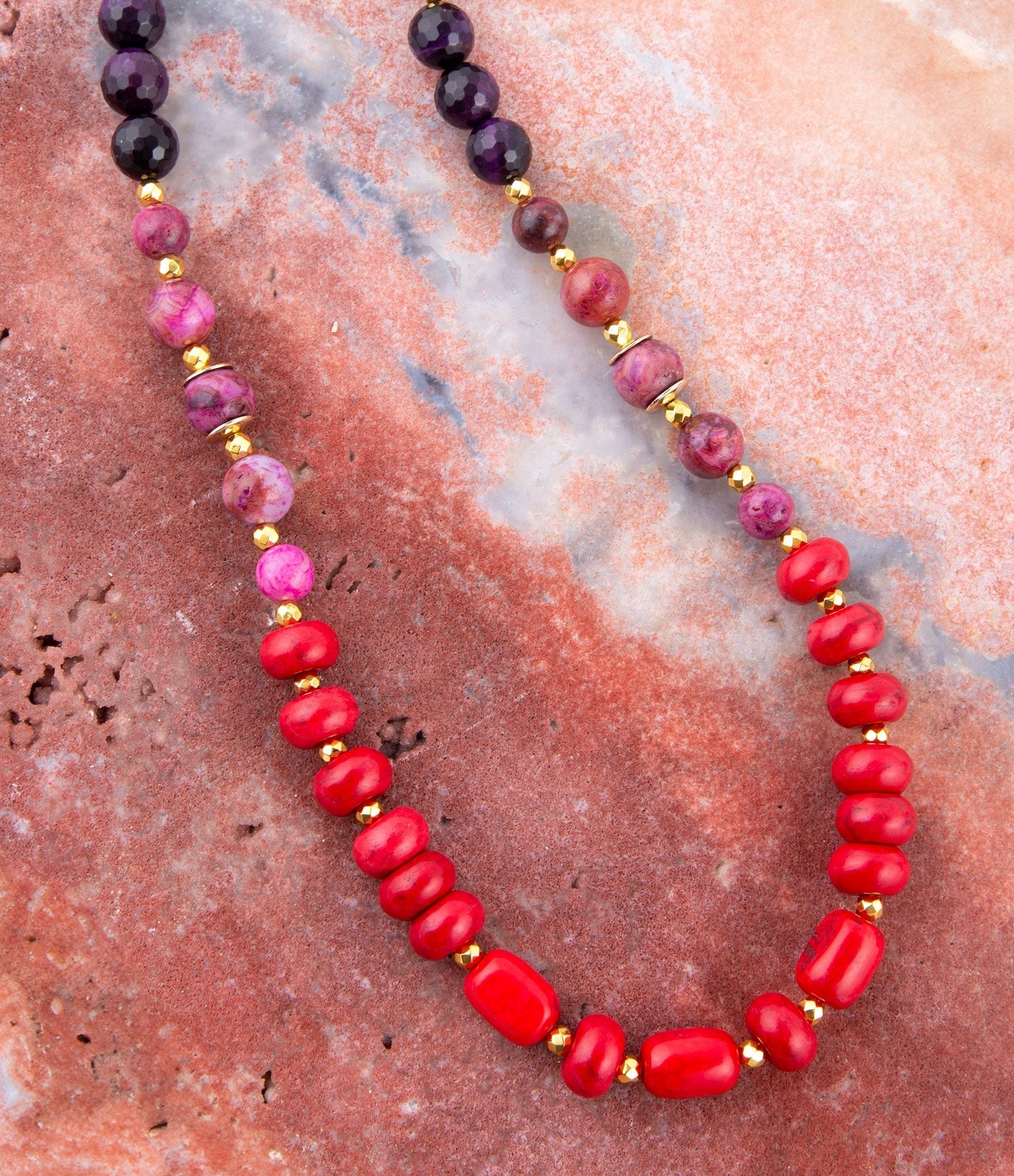 Le Rouge Red Magnesite Multi-Stone Long Necklace Barse Jewelry