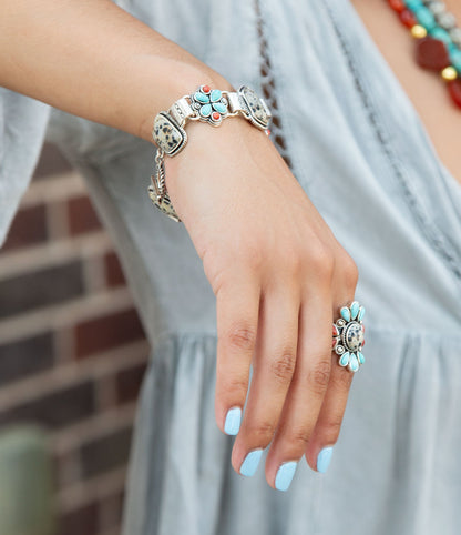 Legacy Blue Turquoise and Dalmatian Jasper Golden Bracelet Barse Jewelry