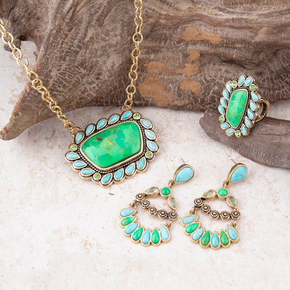 Legacy Lime Green and Blue Turquoise Golden Statement Ring Barse Jewelry