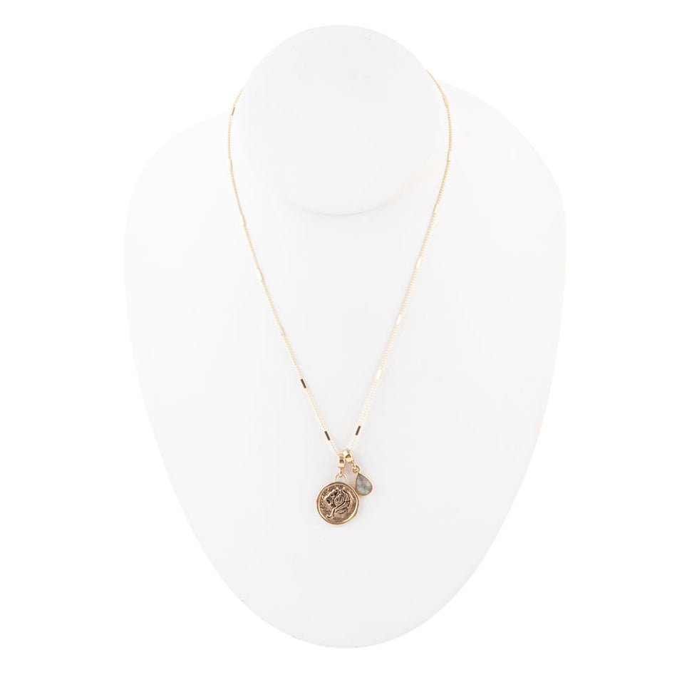 Leo - Zodiac Gray Labradorite Golden Charm Necklace Barse Jewelry