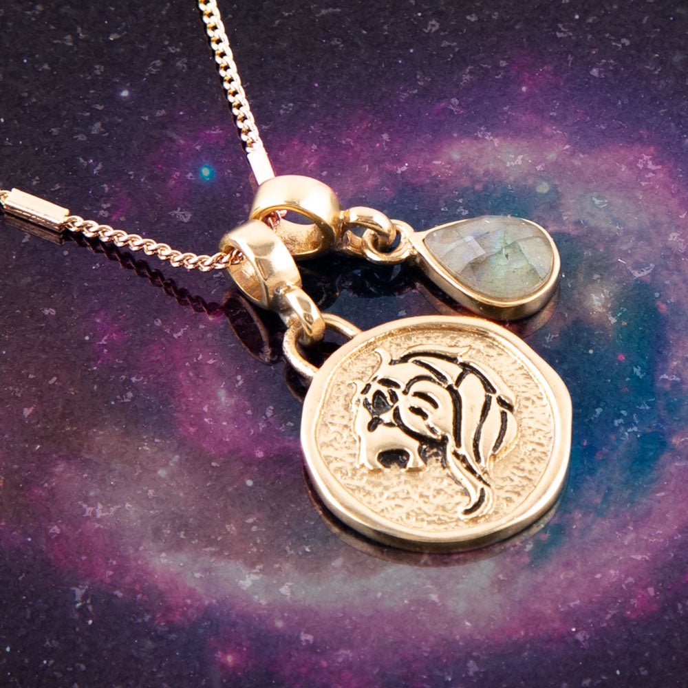 Leo - Zodiac Gray Labradorite Golden Charm Necklace Barse Jewelry