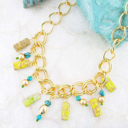 Lime Green Jasper Charm Golden Necklace Barse Jewelry