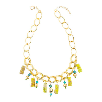 Lime Green Jasper Charm Golden Necklace Barse Jewelry
