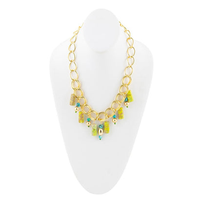 Lime Green Jasper Charm Golden Necklace Barse Jewelry