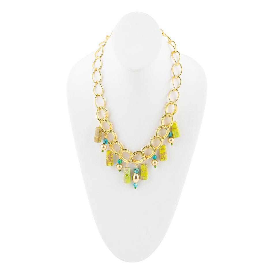 Lime Green Jasper Charm Golden Necklace Barse Jewelry