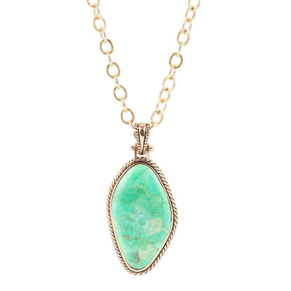 Lime Green Turquoise Boulder Golden Pendant Necklace Barse Jewelry