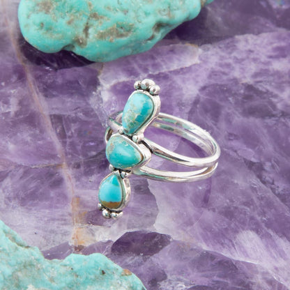 Linear Triple Stone Blue Turquoise and Sterling Silver Ring Barse Jewelry