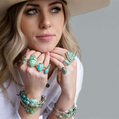 Linear Triple Stone Blue Turquoise and Sterling Silver Ring Barse Jewelry
