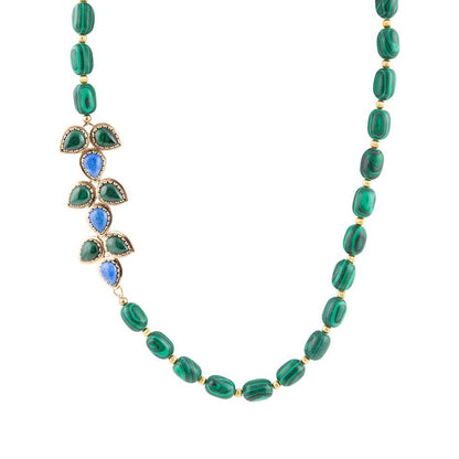 Linked Blue Lapis and Green Malachite Golden Necklace Barse Jewelry