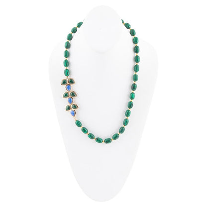 Linked Blue Lapis and Green Malachite Golden Necklace Barse Jewelry