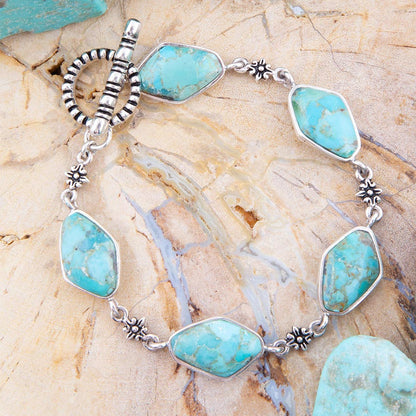 Linked Blue Turquoise and Sterling Silver Bracelet Barse Jewelry