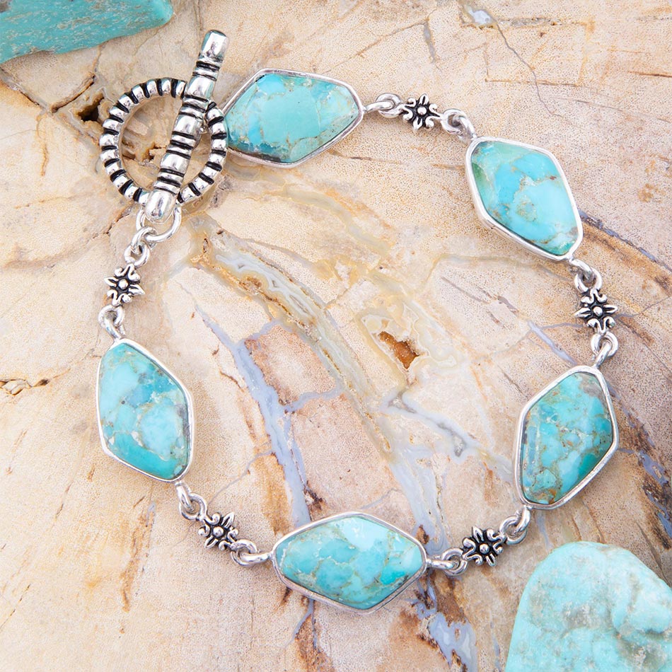 Linked Blue Turquoise and Sterling Silver Bracelet Barse Jewelry