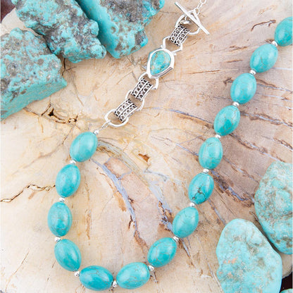 Linked Sterling Blue Turquoise Nugget Necklace Barse Jewelry