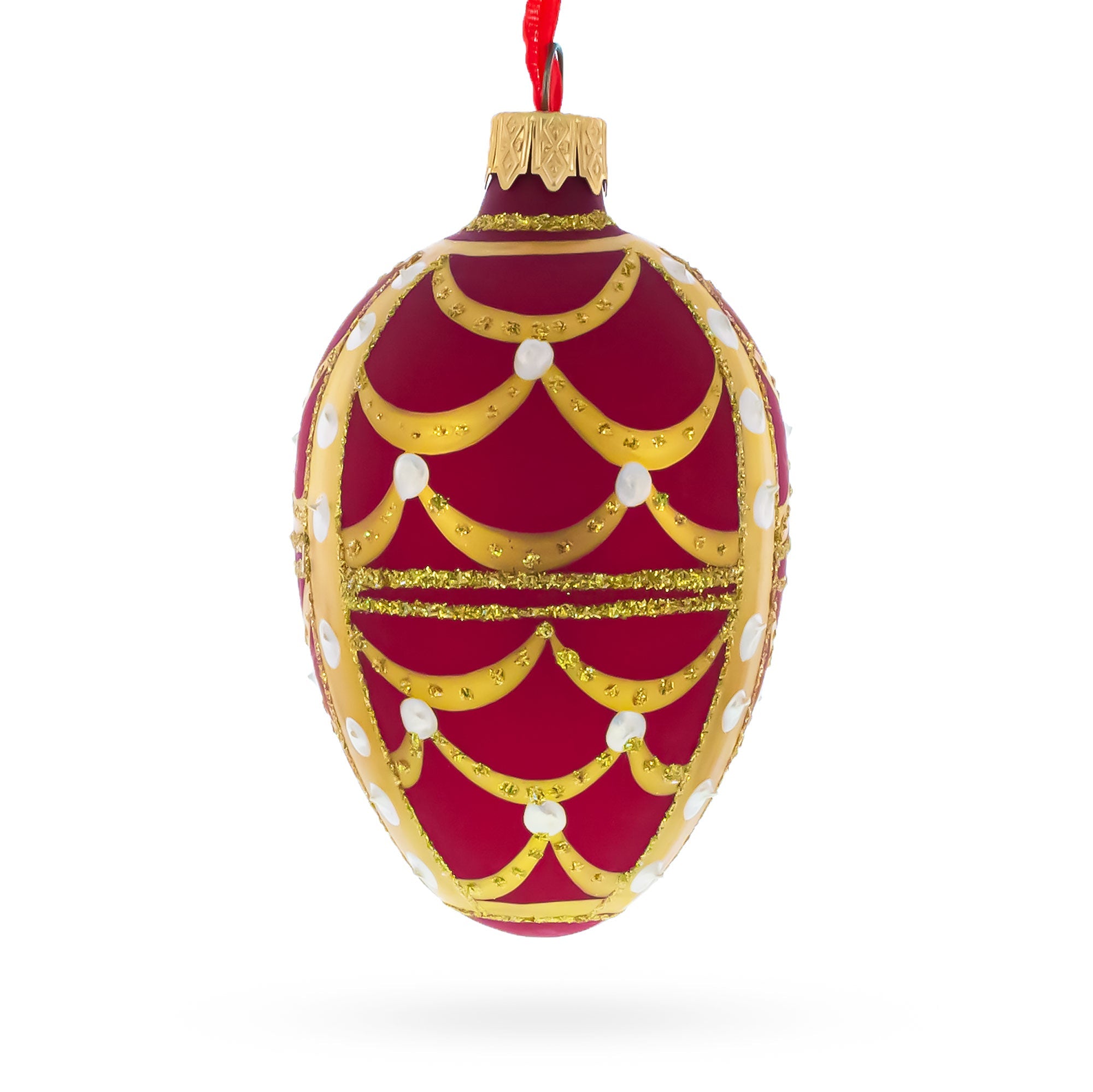 Gold Arches On Red Egg Glass Ornament 4 Inches