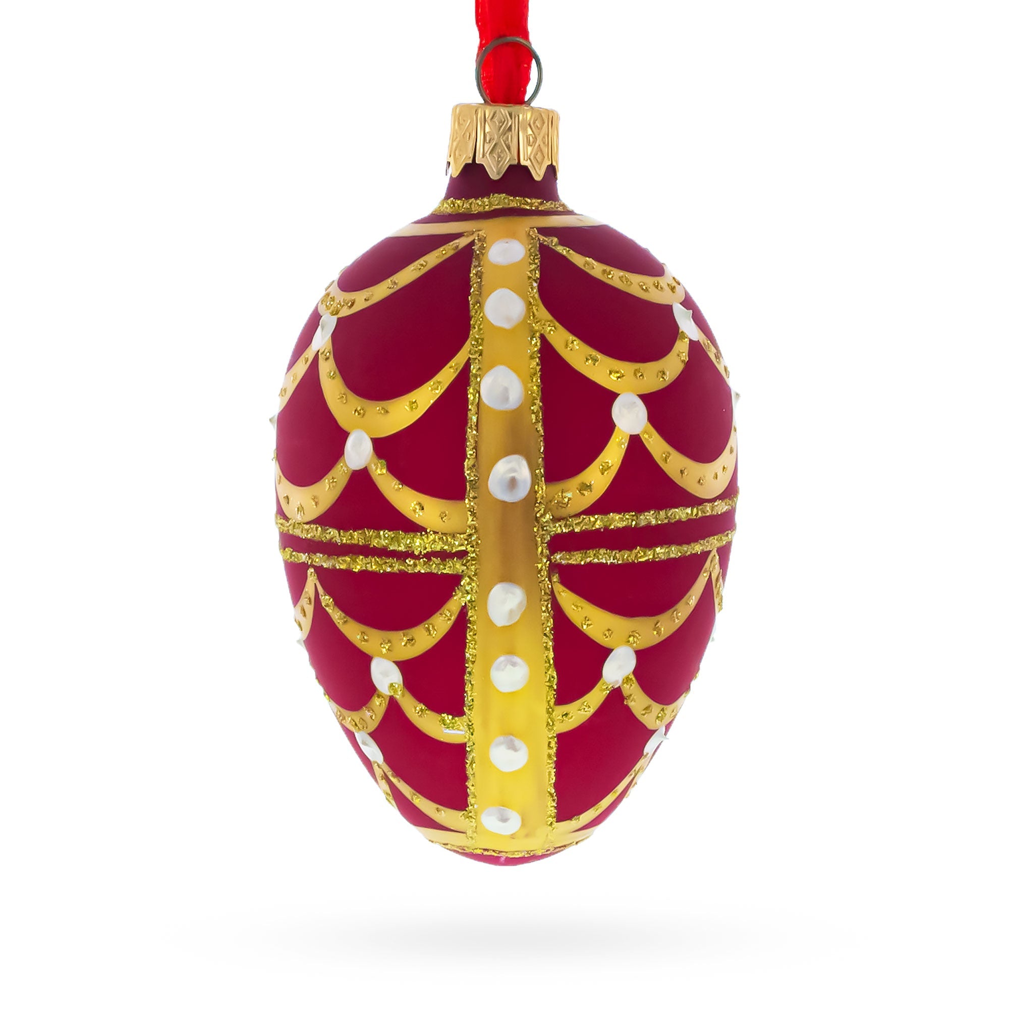 Gold Arches On Red Egg Glass Ornament 4 Inches
