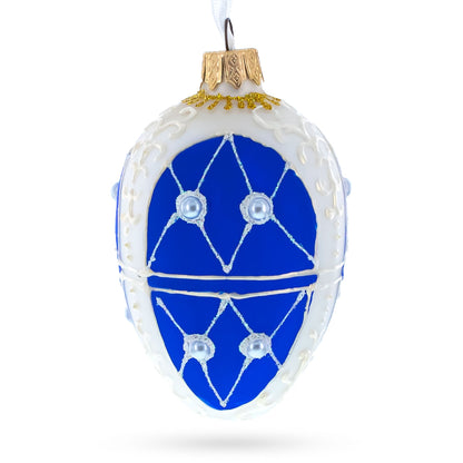 Blue On White Royal Egg Glass Ornament 4 Inches BestPysanky
