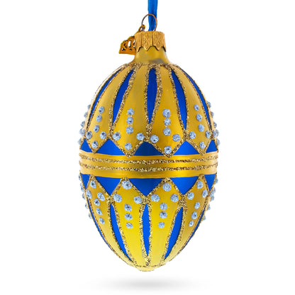 Blue Enamel Royal Inspired Egg Glass Ornament 4 Inches BestPysanky
