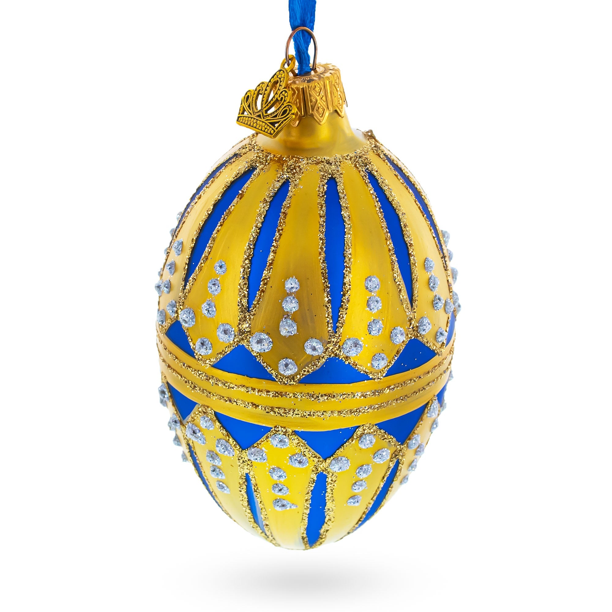 Blue Enamel Royal Inspired Egg Glass Ornament 4 Inches BestPysanky