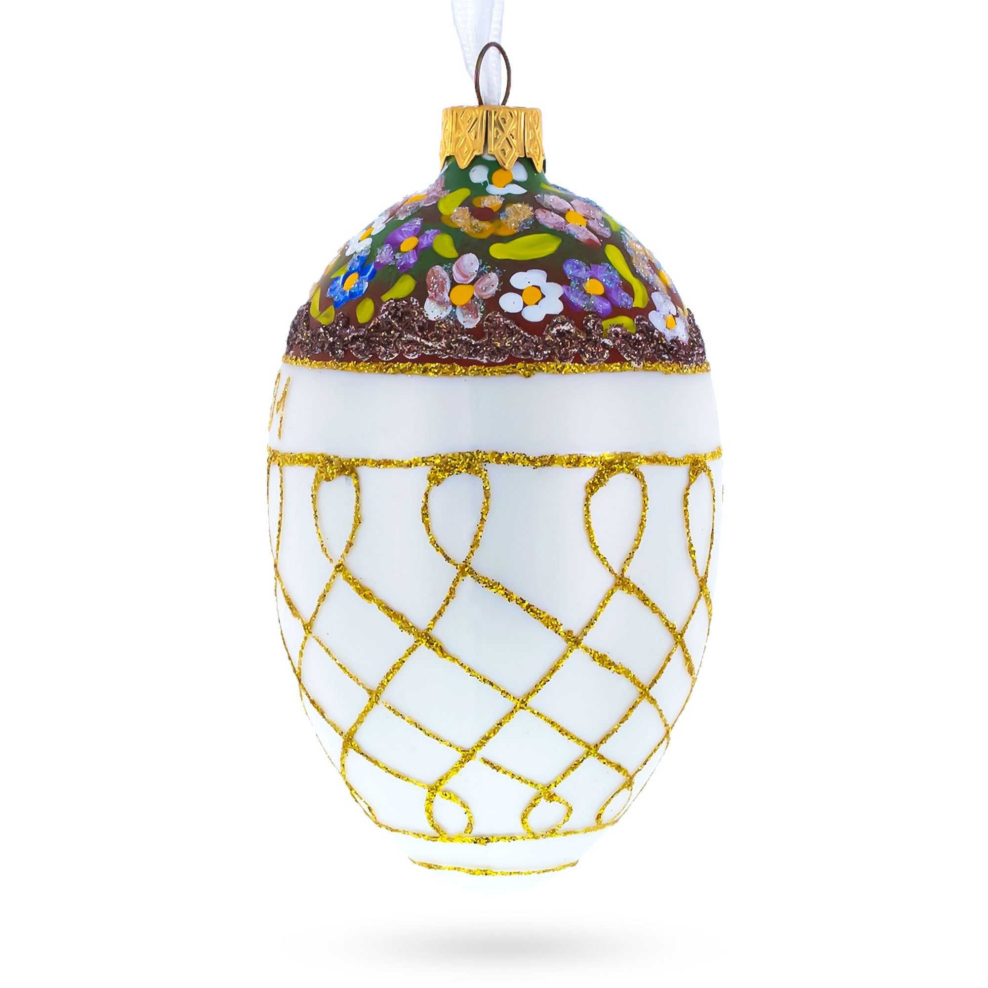 1901 Basket of Flowers Royal Egg Glass Ornament 4 Inches BestPysanky