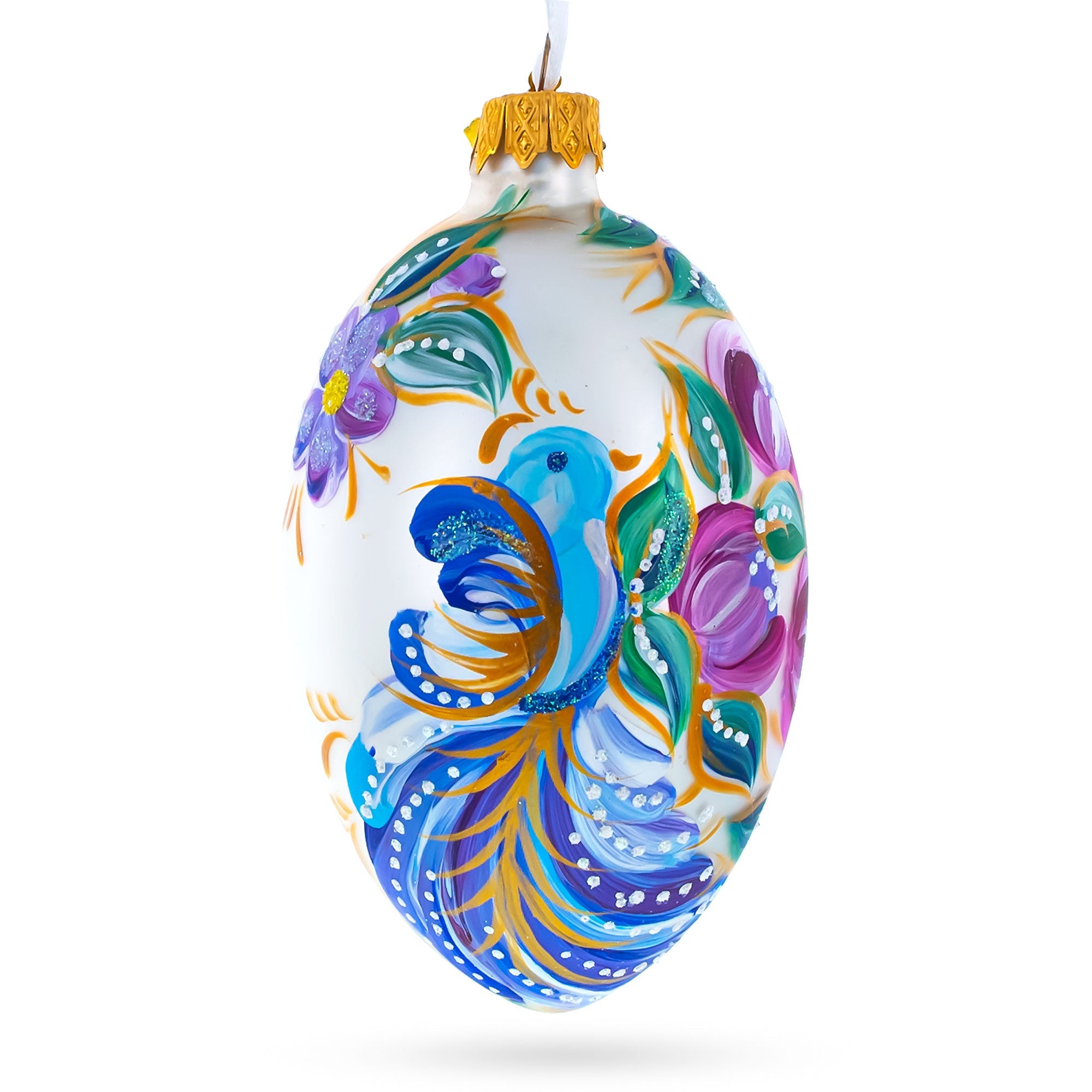 Blye Songbird with Blossoms Glass Egg Ornament 4 Inches BestPysanky