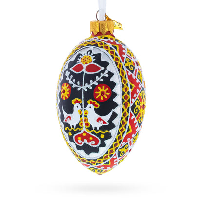 Two Roosters Ukrainian Glass Egg Ornament 4 Inches