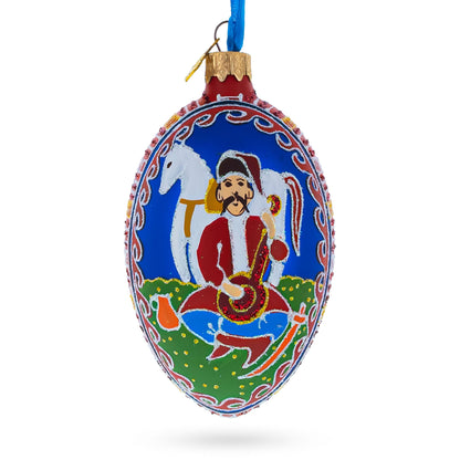 Kozak with Kobza Ukrainian Glass Egg Ornament 4 Inches BestPysanky