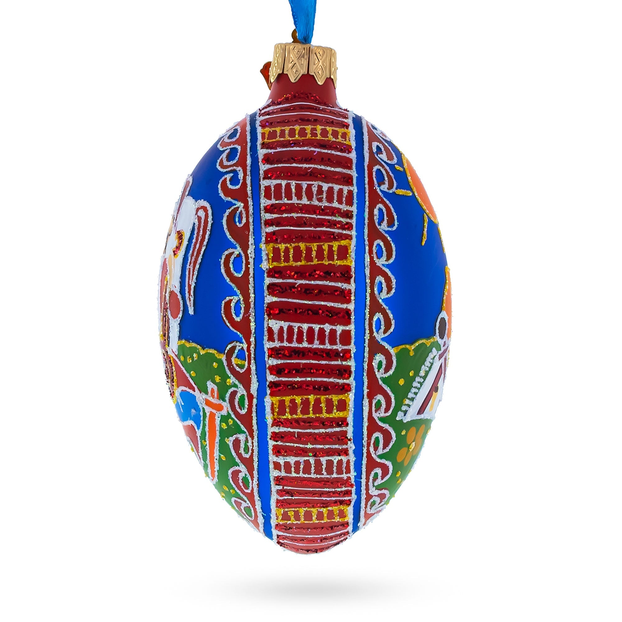 Kozak with Kobza Ukrainian Glass Egg Ornament 4 Inches BestPysanky