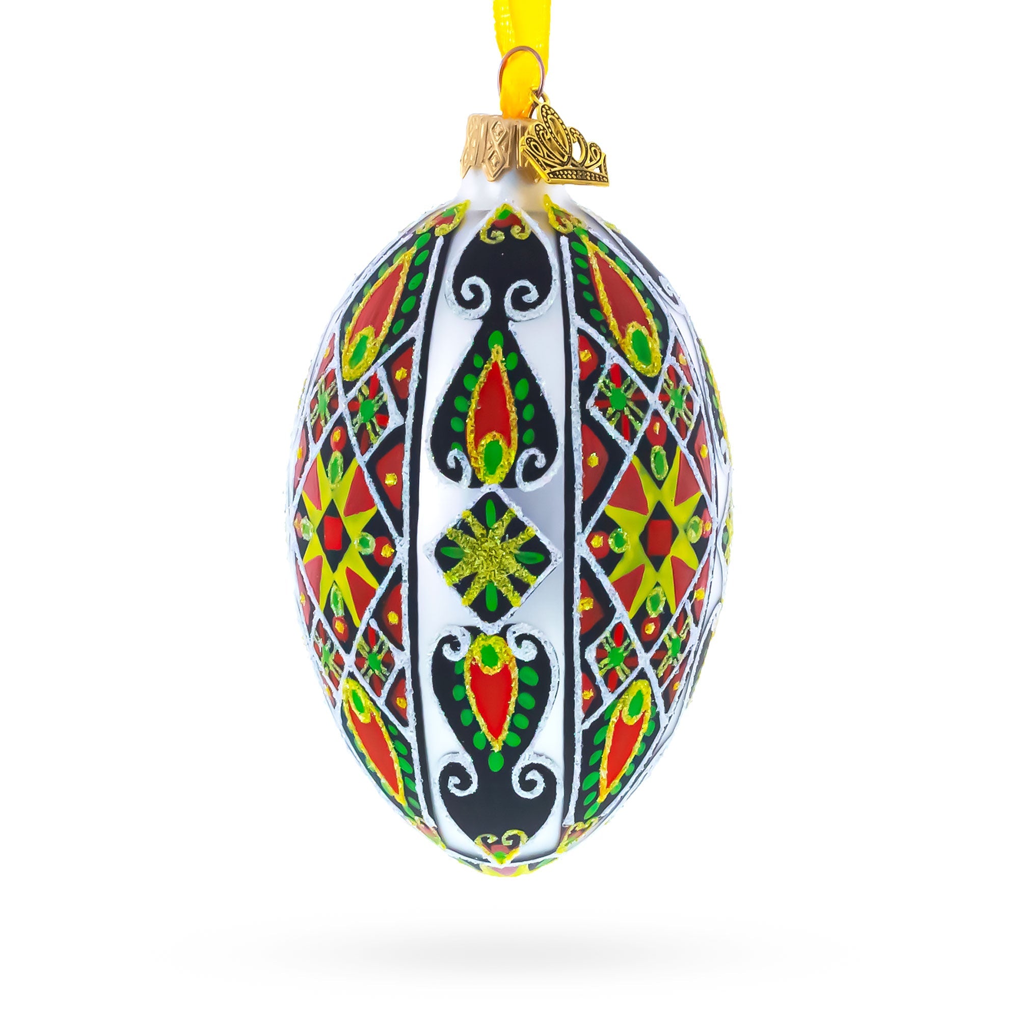 Traditional Ukrainian Pysanka Glass Egg Ornament 4 Inches
