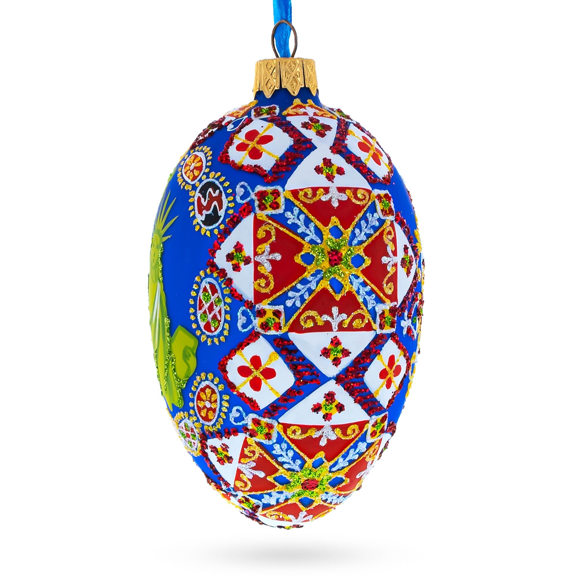 Statue of Liberty Ukrainian Glass Egg Ornament 4 Inches BestPysanky