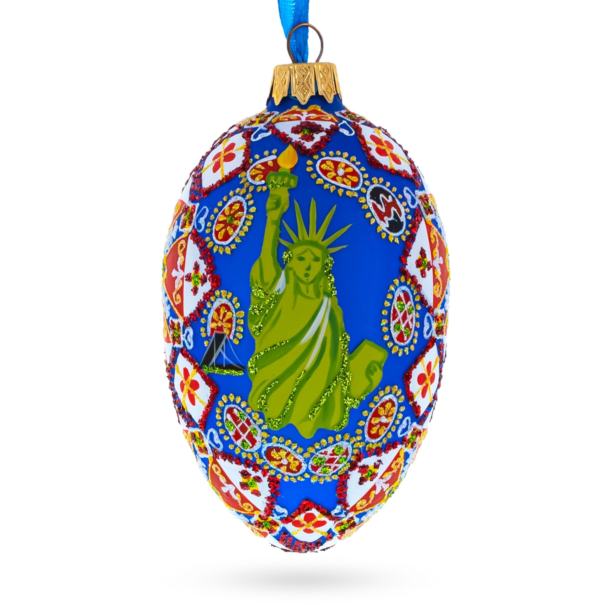 Statue of Liberty Ukrainian Glass Egg Ornament 4 Inches BestPysanky