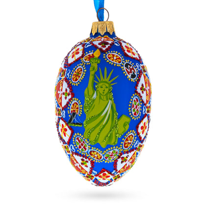 Statue of Liberty Ukrainian Glass Egg Ornament 4 Inches BestPysanky