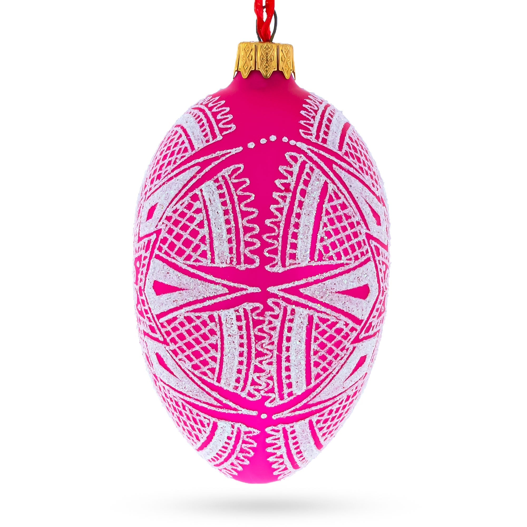 White Star Ukrainian Glass Egg Ornament 4 Inches BestPysanky