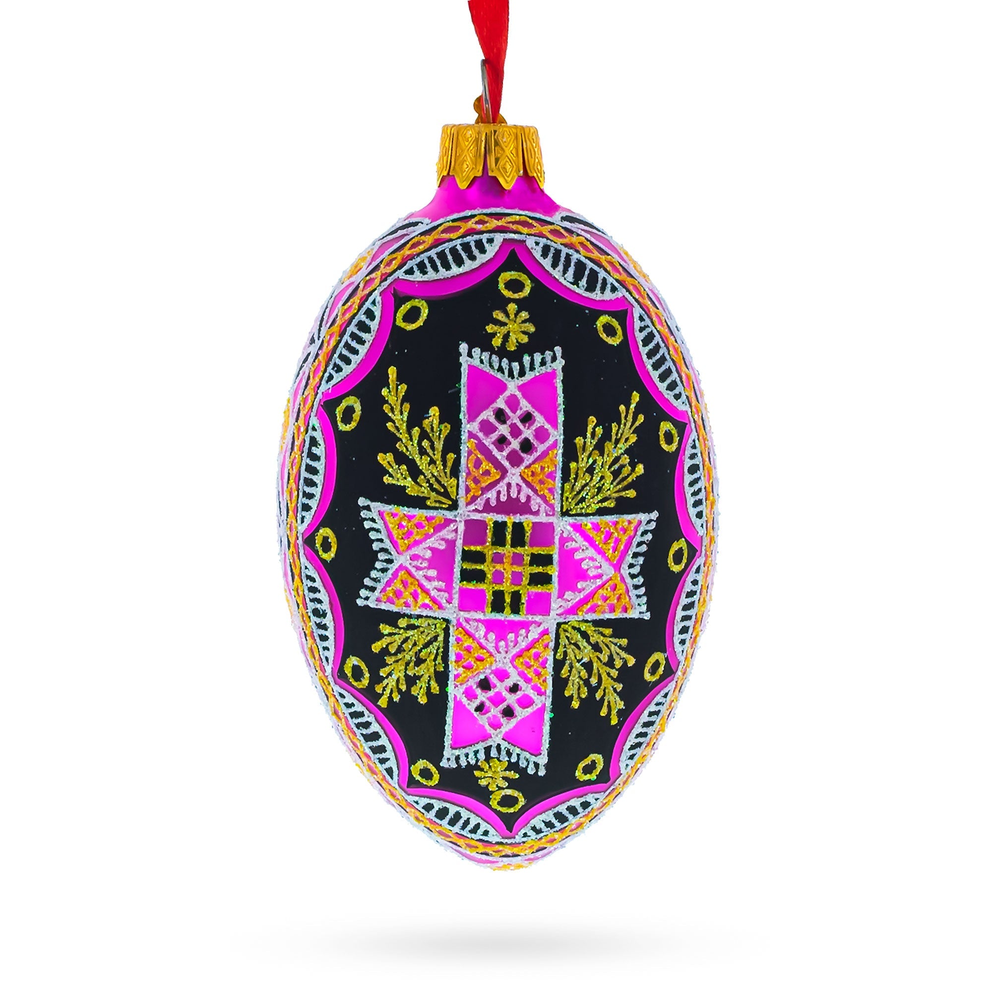 Cross Ukrainian Glass Egg Ornament 4 Inches BestPysanky