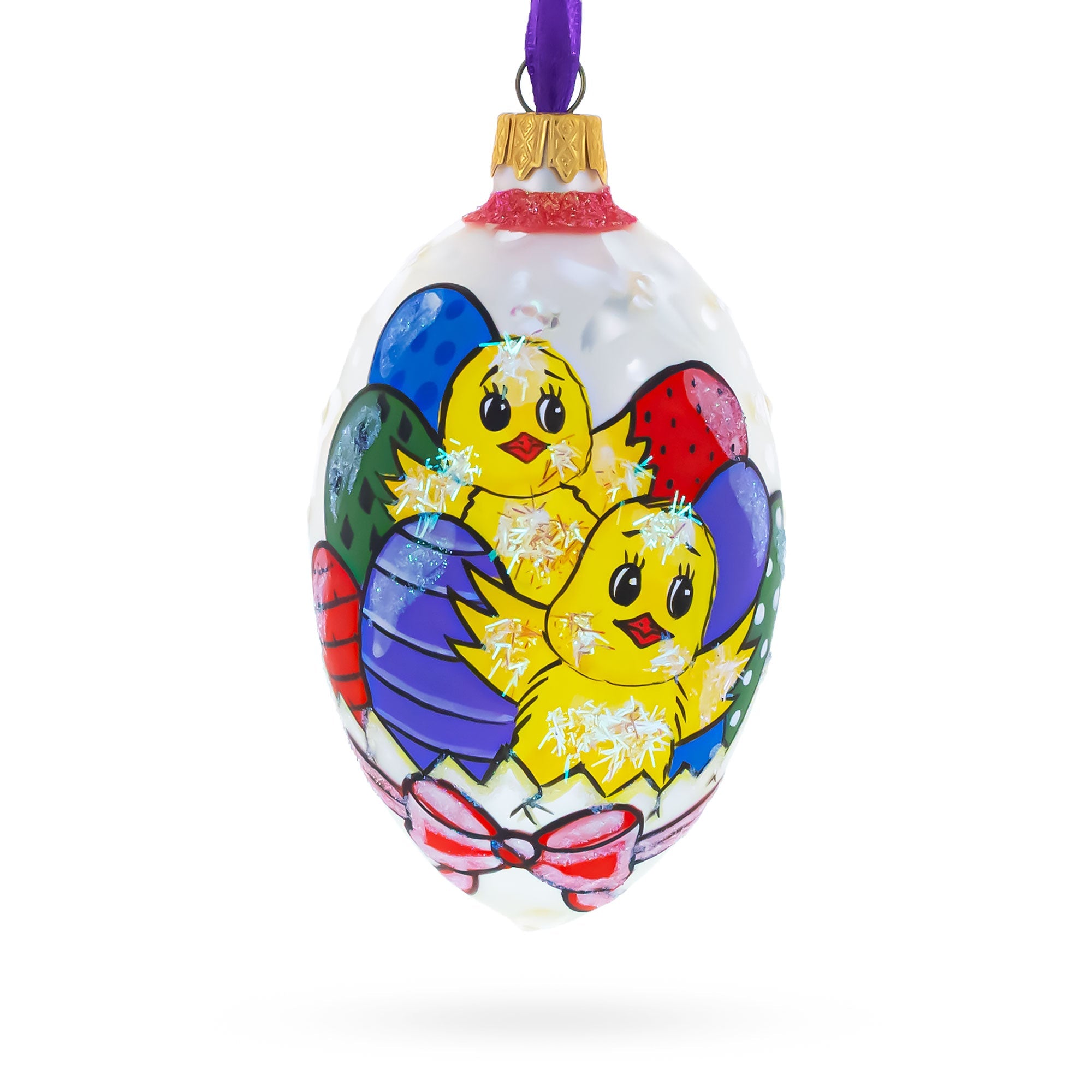 Two Chicks With Easter Egg Glass Ornament 4 Inches