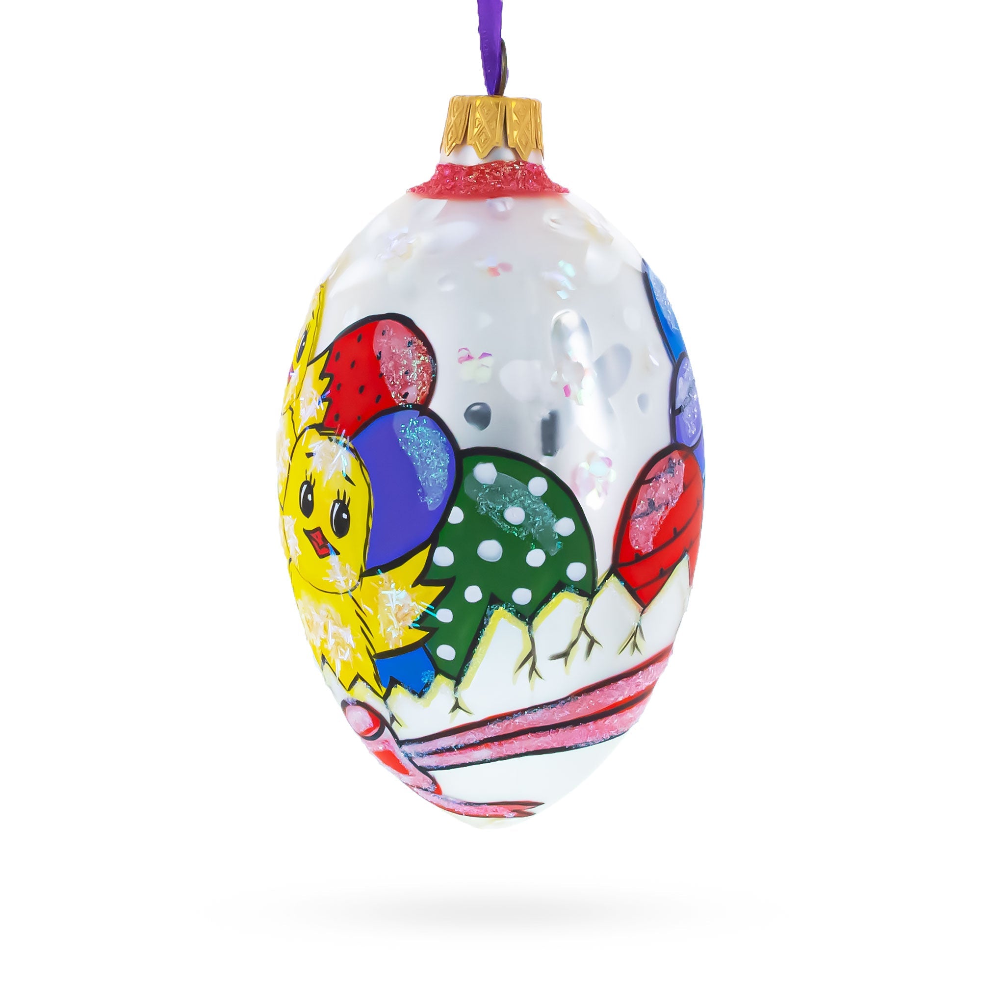 Two Chicks With Easter Egg Glass Ornament 4 Inches