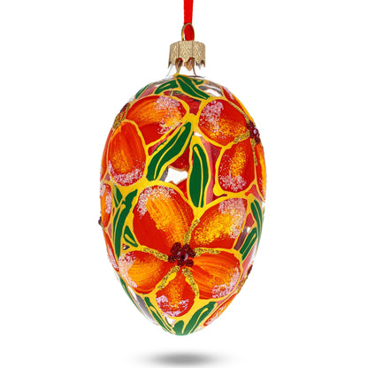 Red Flowers Bouquet Glass Egg Ornament 4 Inches BestPysanky