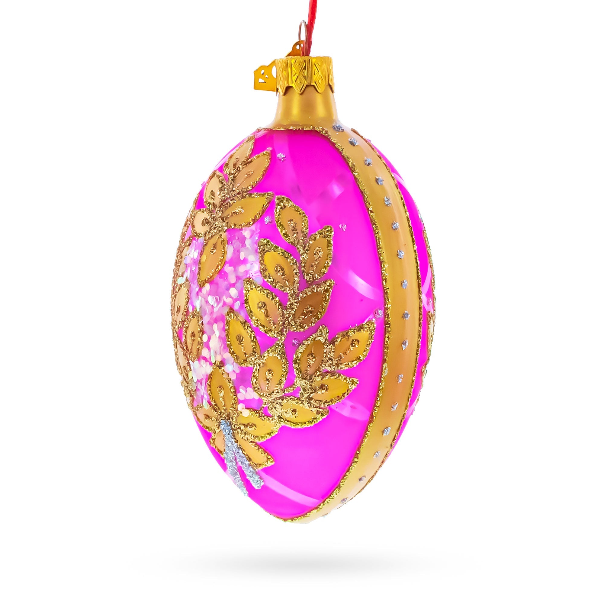 Golden Branches On Pink Glass Egg Ornament 4 Inches BestPysanky