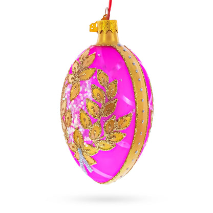 Golden Branches On Pink Glass Egg Ornament 4 Inches BestPysanky