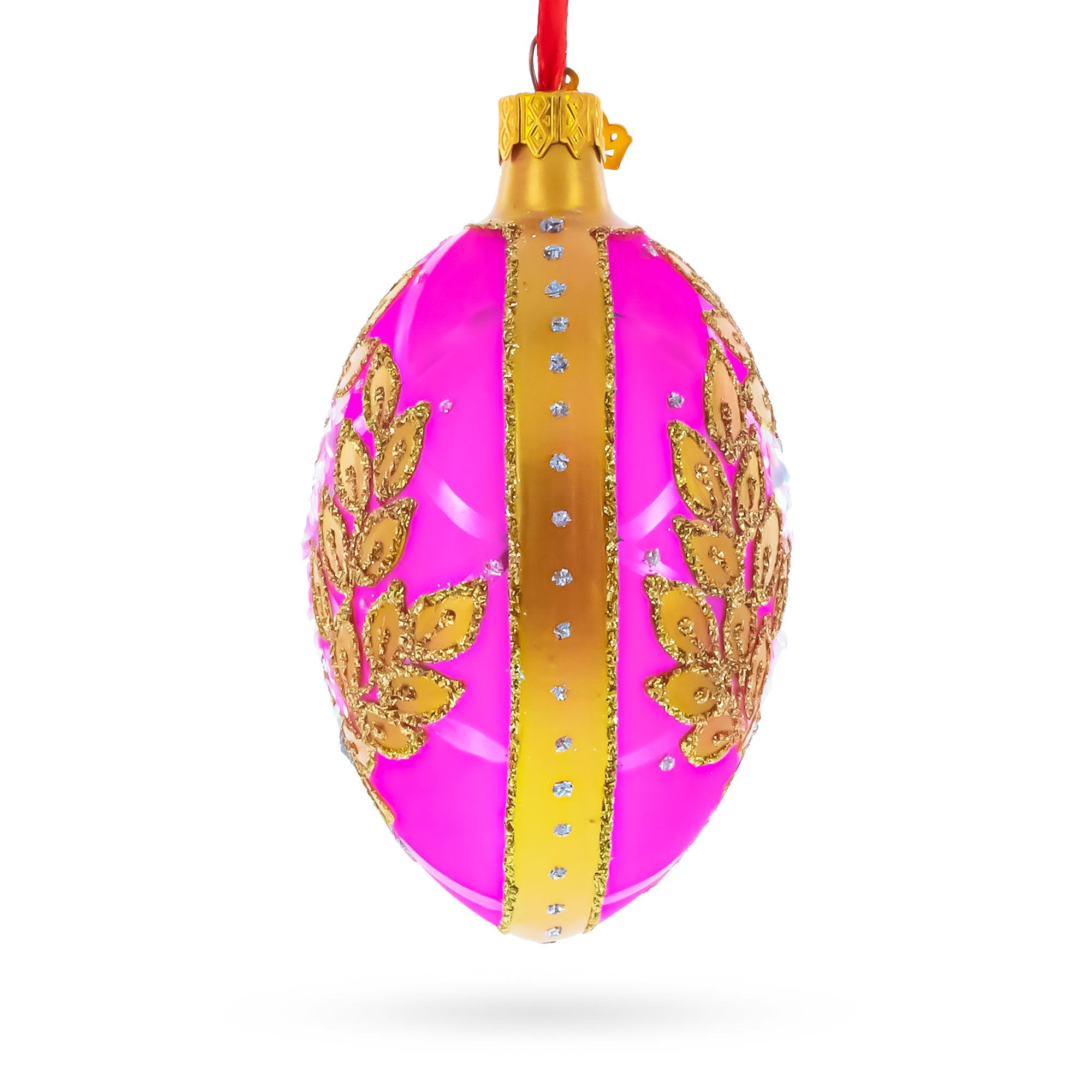 Golden Branches On Pink Glass Egg Ornament 4 Inches BestPysanky