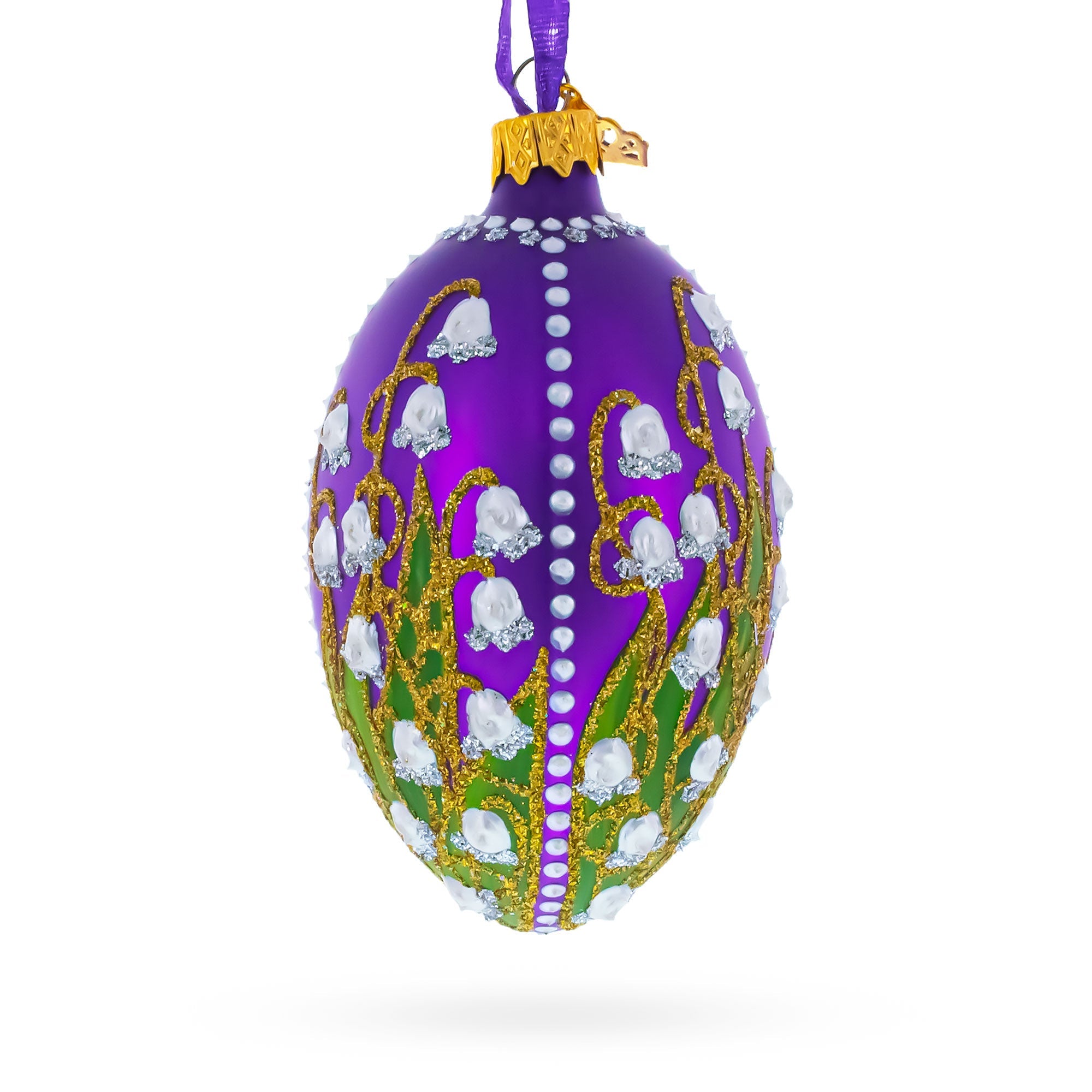 1898 Lilies Of The Valley In Purple Royal Egg Glass Ornament 4 Inches BestPysanky
