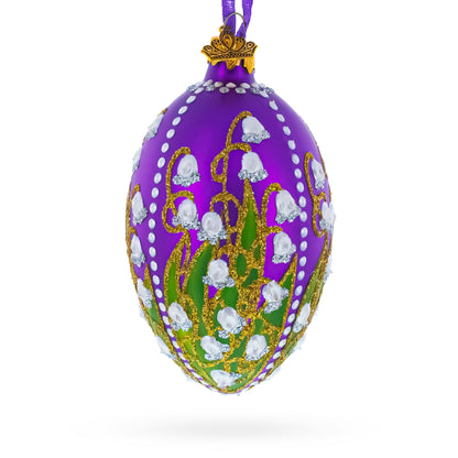 1898 Lilies Of The Valley In Purple Royal Egg Glass Ornament 4 Inches BestPysanky