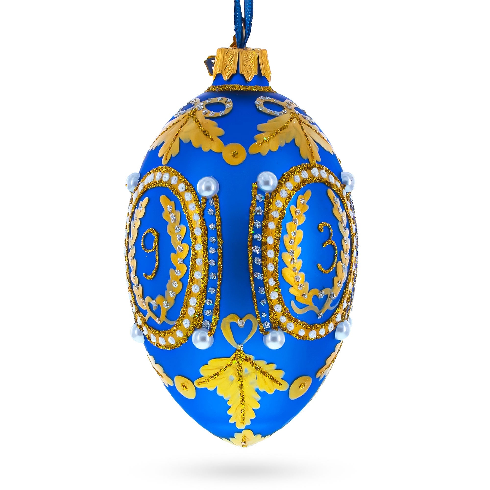 1893 Caucasus In Blue Royal Egg Glass Ornament 4 Inches BestPysanky