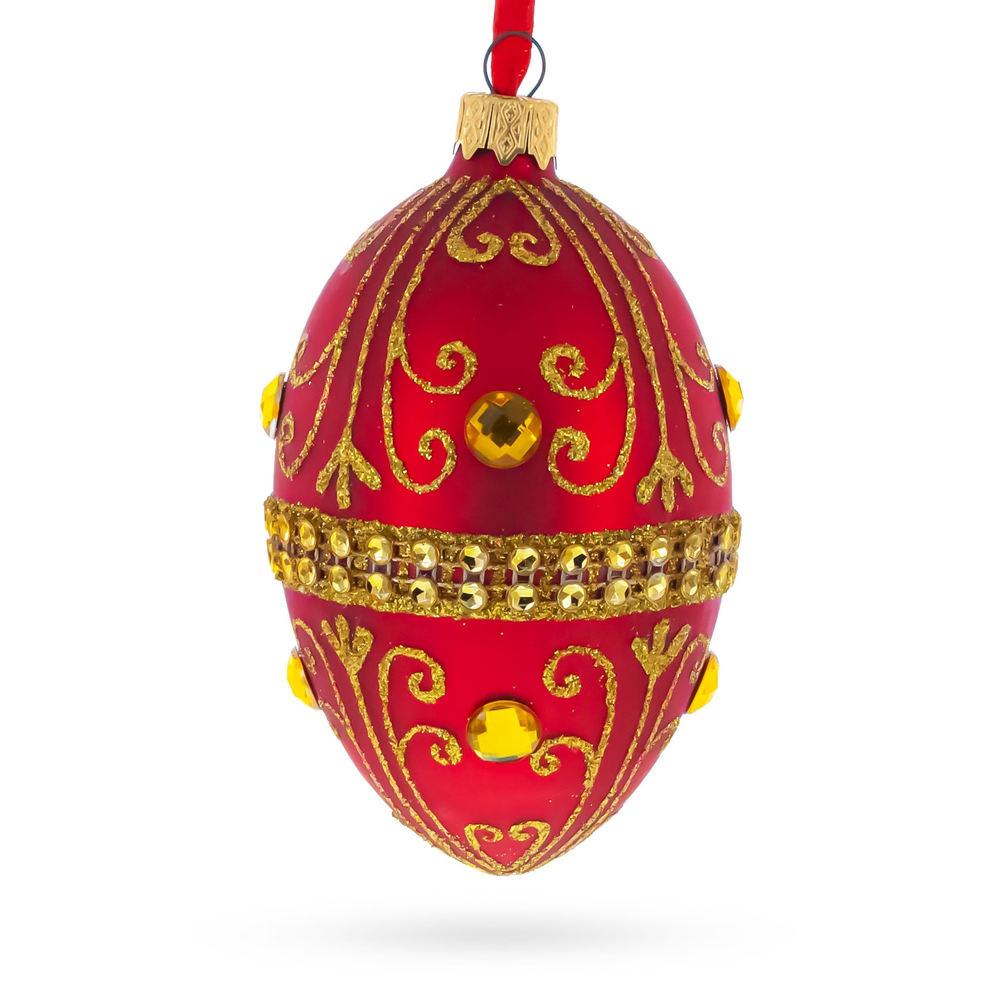 Jeweled Red Glass Egg Ornament 4 Inches BestPysanky