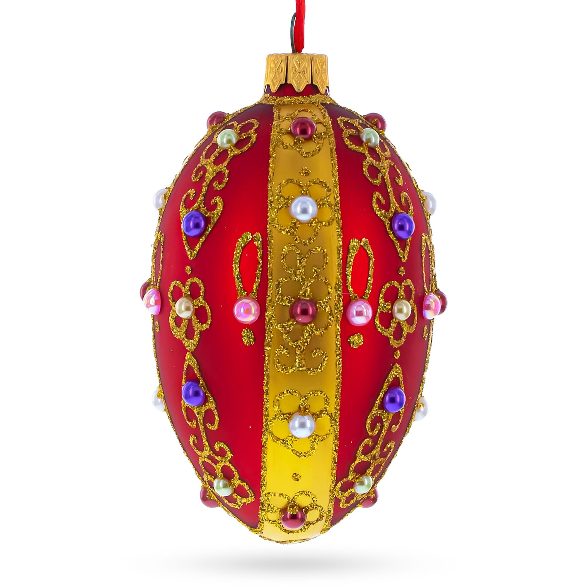 Jeweled Red Royal Inspired Glass Egg Ornament 4 Inches BestPysanky