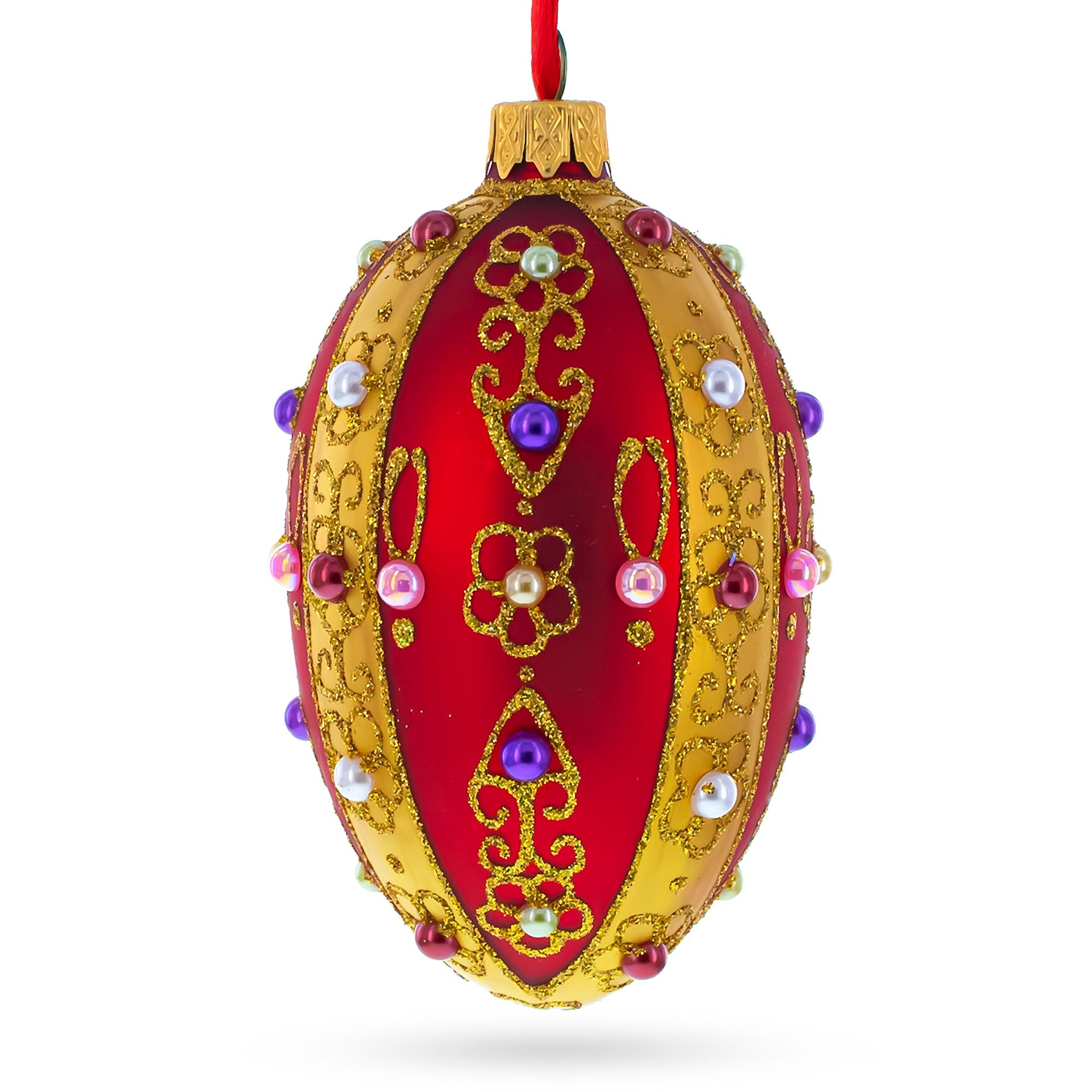 Jeweled Red Royal Inspired Glass Egg Ornament 4 Inches BestPysanky