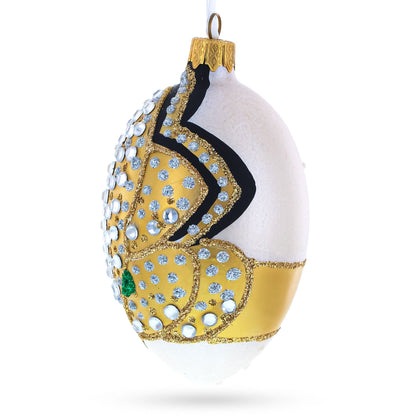 Louis-Francois Designer Jeweled Panther Glass Egg Christmas Ornament 4 Inches