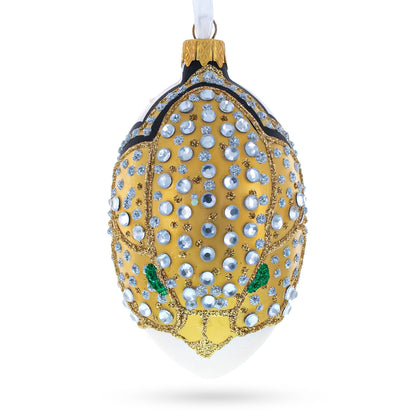 Louis-Francois Designer Jeweled Panther Glass Egg Christmas Ornament 4 Inches