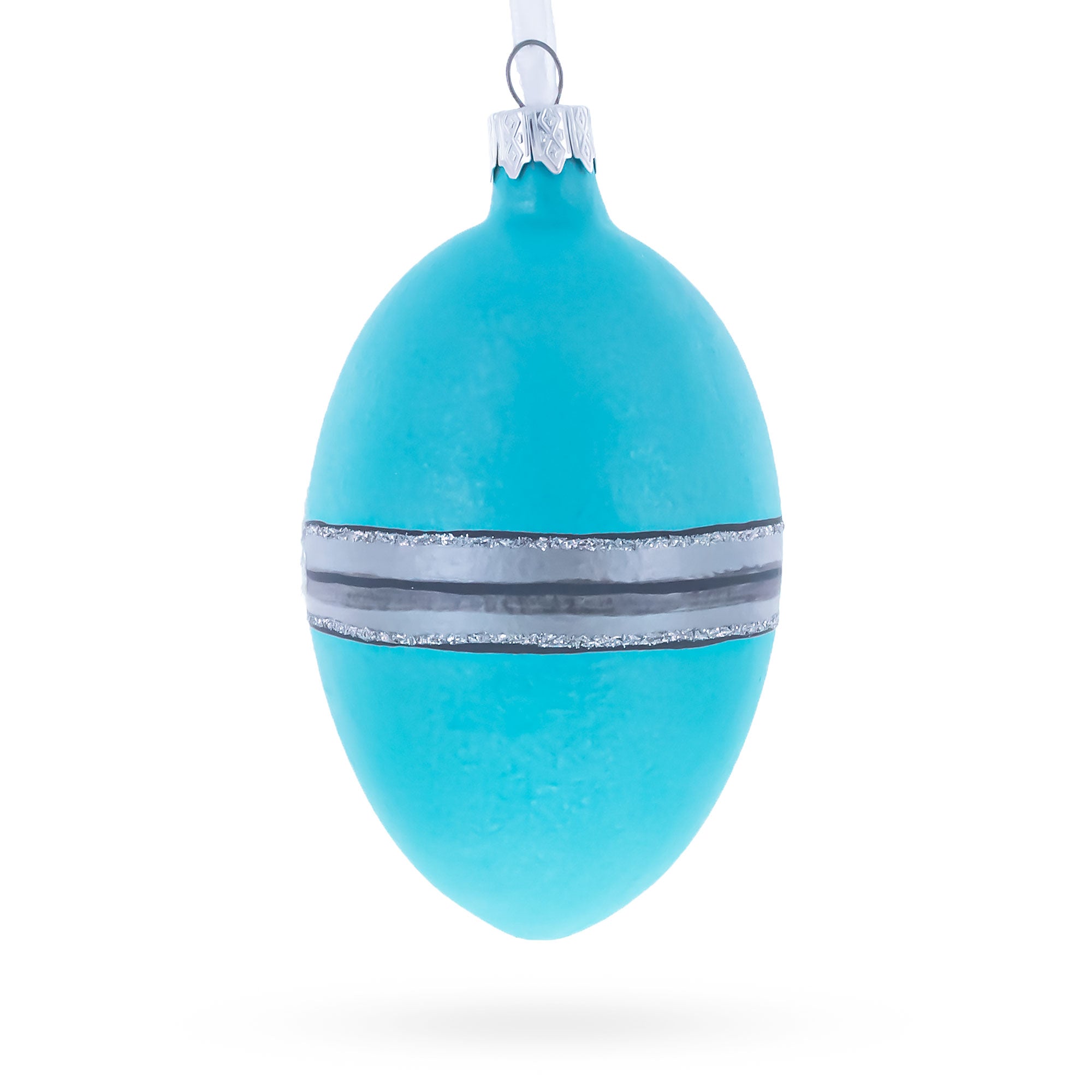 American Art Nouveau Jeweled Diamond Ring Glass Egg Christmas Ornament 4 Inches