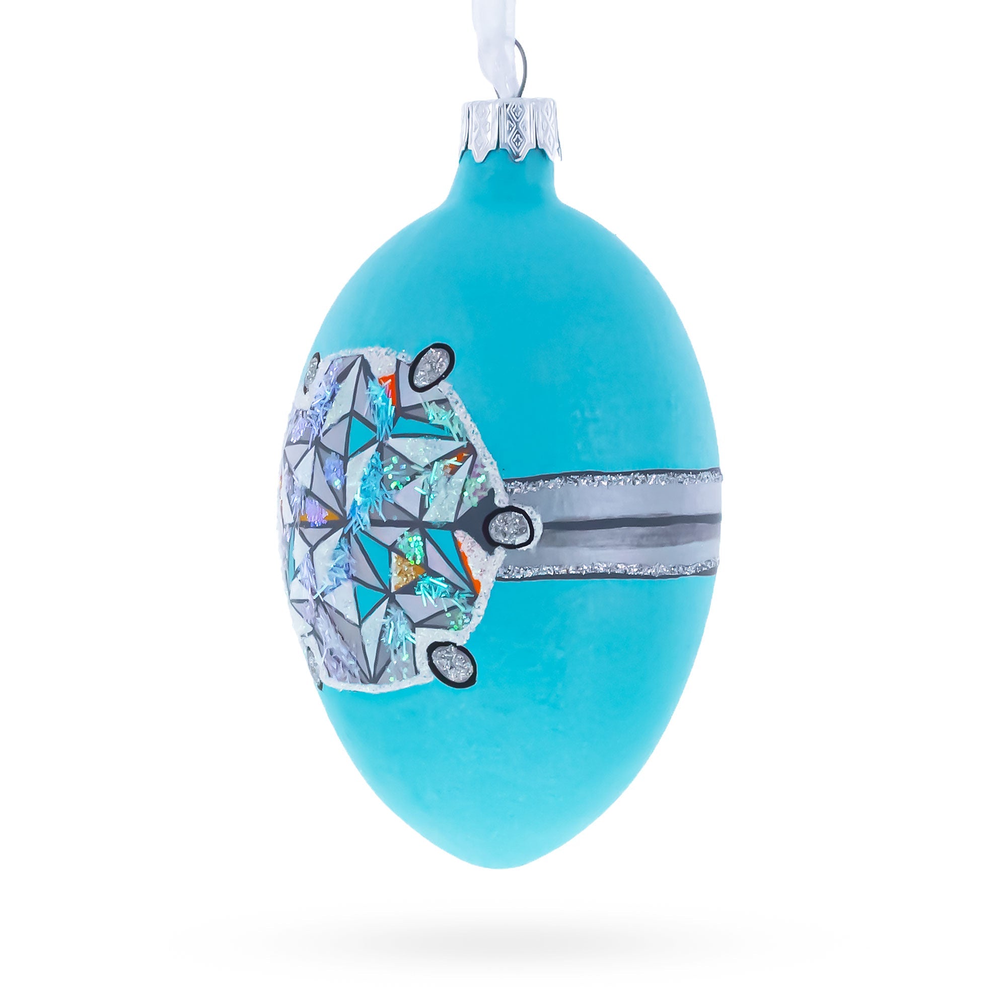 American Art Nouveau Jeweled Diamond Ring Glass Egg Christmas Ornament 4 Inches